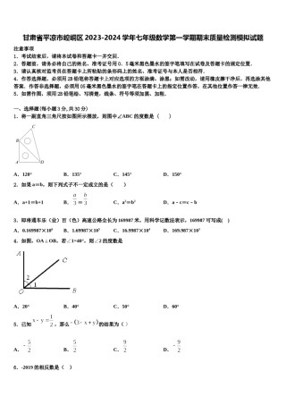 甘肃省平凉市崆峒区2023-2024学年七年级数学第一学期期末质量检测模拟试题含解析.doc