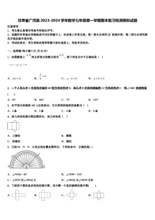 甘肃省广河县2023-2024学年数学七年级第一学期期末复习检测模拟试题含解析.doc