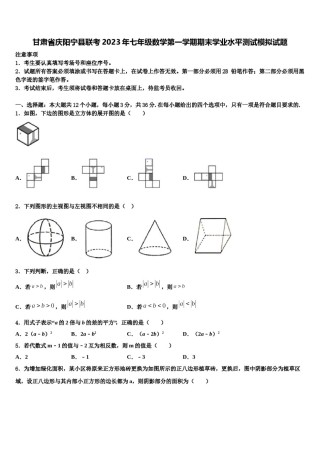甘肃省庆阳宁县联考2023年七年级数学第一学期期末学业水平测试模拟试题含解析.doc