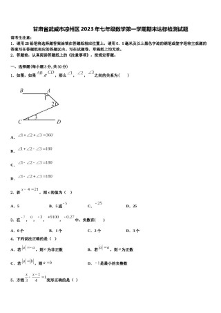 甘肃省武威市凉州区2023年七年级数学第一学期期末达标检测试题含解析.doc