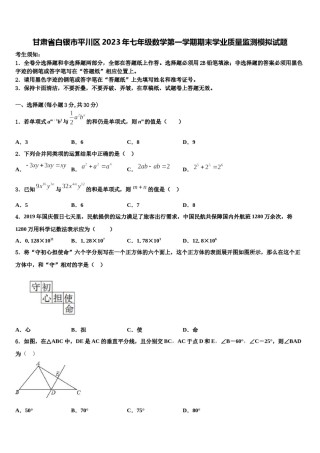 甘肃省白银市平川区2023年七年级数学第一学期期末学业质量监测模拟试题含解析.doc