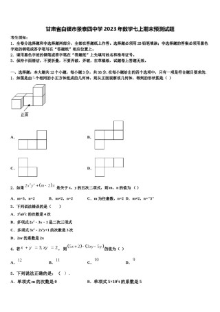 甘肃省白银市景泰四中学2023年数学七上期末预测试题含解析.doc
