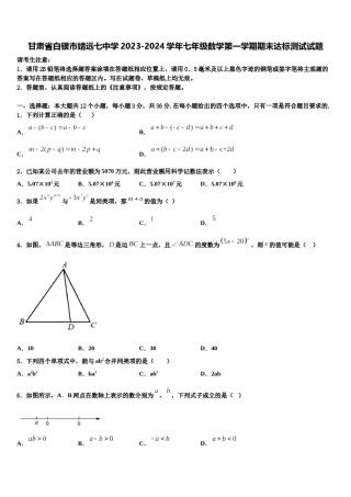 甘肃省白银市靖远七中学2023-2024学年七年级数学第一学期期末达标测试试题含解析.doc