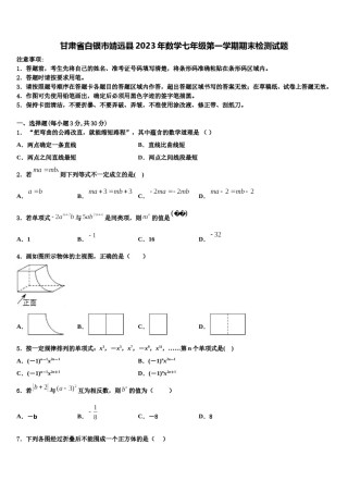 甘肃省白银市靖远县2023年数学七年级第一学期期末检测试题含解析.doc