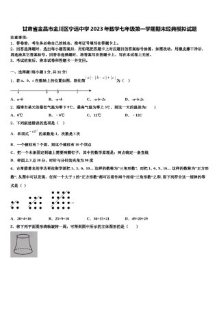 甘肃省金昌市金川区宁远中学2023年数学七年级第一学期期末经典模拟试题含解析.doc