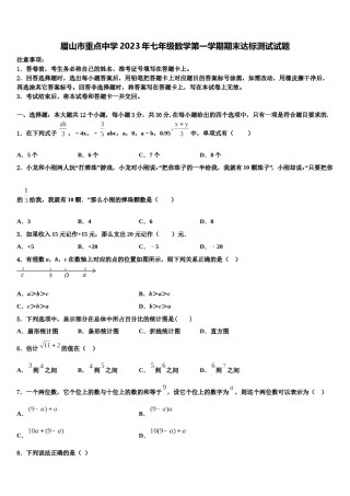 眉山市重点中学2023年七年级数学第一学期期末达标测试试题含解析.doc