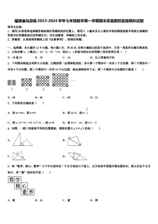福建省仙游县2023-2024学年七年级数学第一学期期末质量跟踪监视模拟试题含解析.doc