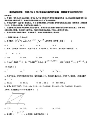 福建省仙游第一中学2023-2024学年七年级数学第一学期期末达标检测试题含解析.doc