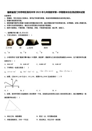 福建省厦门市思明区莲花中学2023年七年级数学第一学期期末综合测试模拟试题含解析.doc