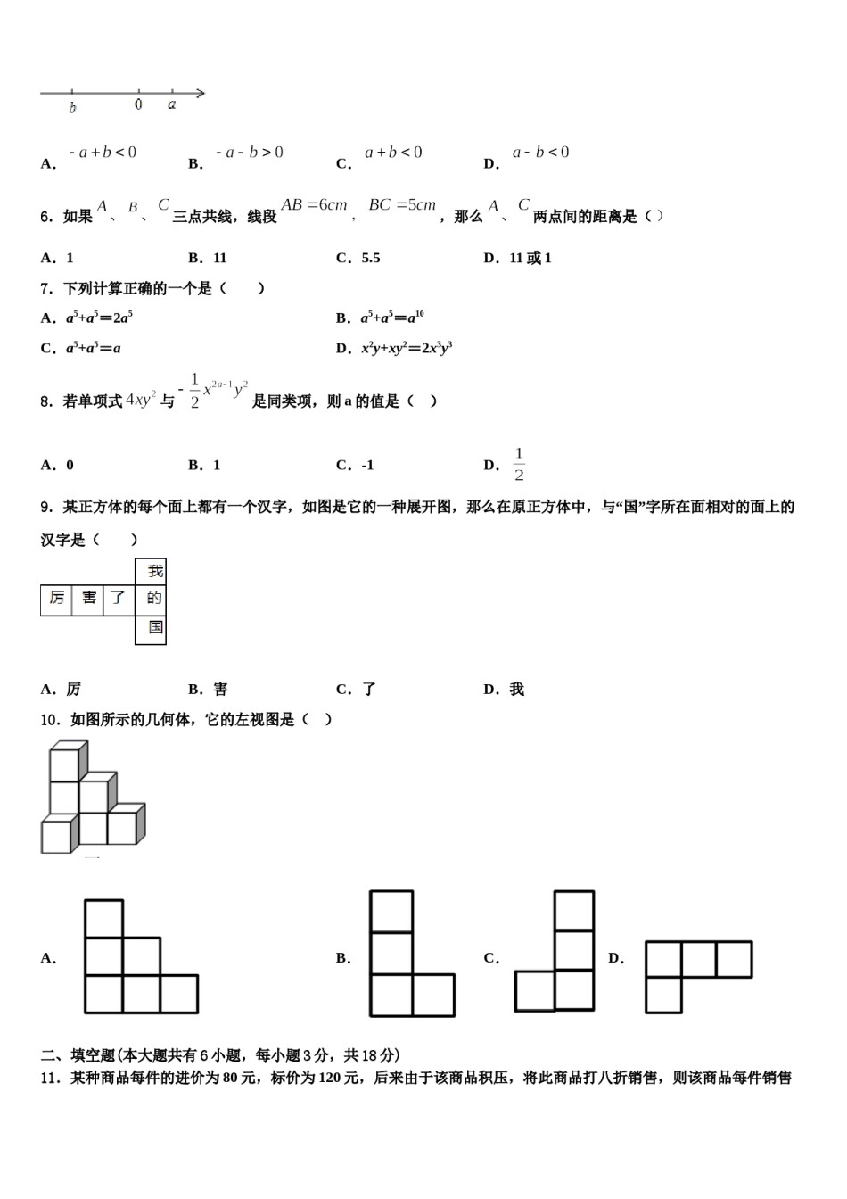 福建省厦门市湖里实验中学2023-2024学年数学七上期末检测试题含解析.doc_第2页