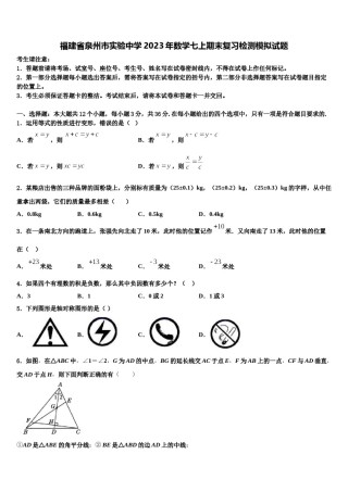 福建省泉州市实验中学2023年数学七上期末复习检测模拟试题含解析.doc