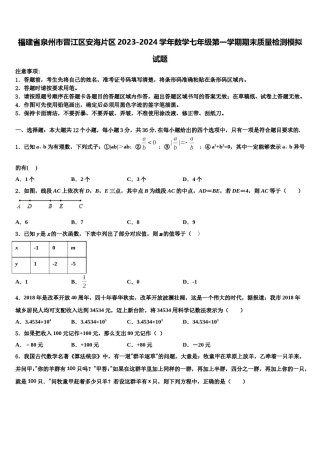 福建省泉州市晋江区安海片区2023-2024学年数学七年级第一学期期末质量检测模拟试题含解析.doc