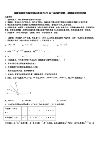 福建省泉州市泉州培元中学2023年七年级数学第一学期期末检测试题含解析.doc