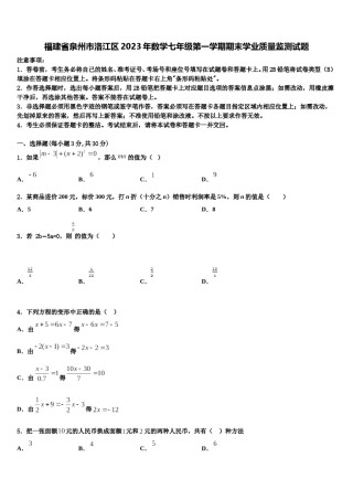 福建省泉州市洛江区2023年数学七年级第一学期期末学业质量监测试题含解析.doc
