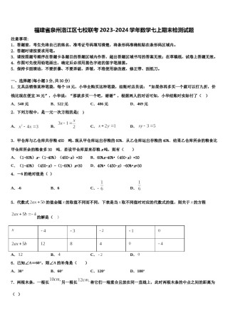 福建省泉州洛江区七校联考2023-2024学年数学七上期末检测试题含解析.doc