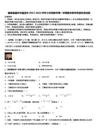 福建省福州市福清市2023-2024学年七年级数学第一学期期末教学质量检测试题含解析.doc