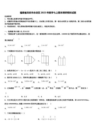 福建省龙岩市永定区2023年数学七上期末调研模拟试题含解析.doc
