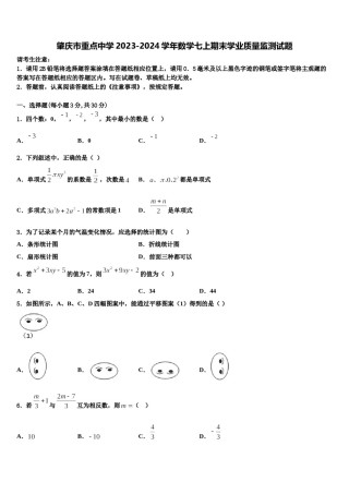 肇庆市重点中学2023-2024学年数学七上期末学业质量监测试题含解析.doc