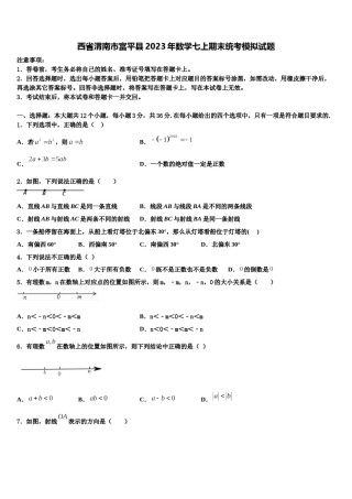 西省渭南市富平县2023年数学七上期末统考模拟试题含解析.doc
