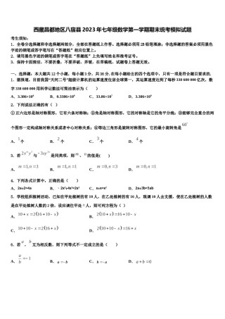 西藏昌都地区八宿县2023年七年级数学第一学期期末统考模拟试题含解析.doc