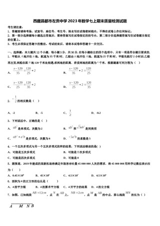 西藏昌都市左贡中学2023年数学七上期末质量检测试题含解析.doc