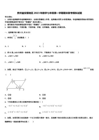 贵州省安顺地区2023年数学七年级第一学期期末联考模拟试题含解析.doc
