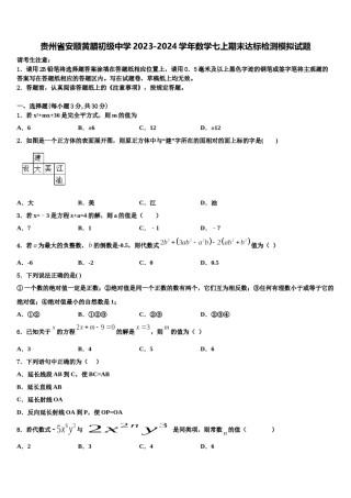 贵州省安顺黄腊初级中学2023-2024学年数学七上期末达标检测模拟试题含解析.doc