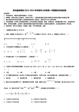 贵州省施秉县2023-2024学年数学七年级第一学期期末检测试题含解析.doc