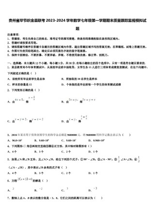 贵州省毕节织金县联考2023-2024学年数学七年级第一学期期末质量跟踪监视模拟试题含解析.doc