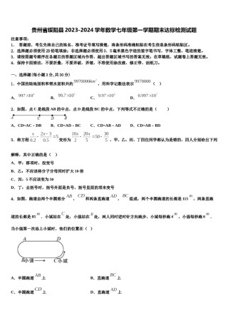 贵州省绥阳县2023-2024学年数学七年级第一学期期末达标检测试题含解析.doc