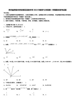 贵州省贵阳市贵安新区民族中学2023年数学七年级第一学期期末联考试题含解析.doc
