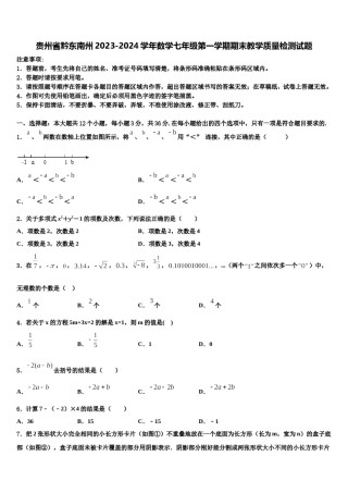 贵州省黔东南州2023-2024学年数学七年级第一学期期末教学质量检测试题含解析.doc
