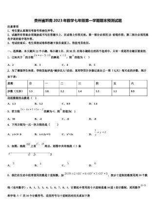 贵州省黔南2023年数学七年级第一学期期末预测试题含解析.doc