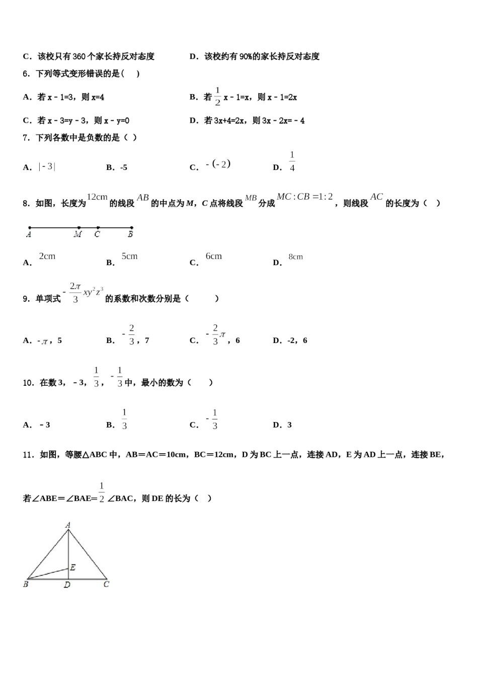 赣州市重点中学2023-2024学年数学七上期末教学质量检测试题含解析.doc_第2页