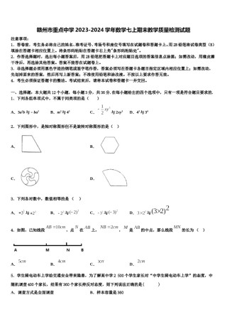 赣州市重点中学2023-2024学年数学七上期末教学质量检测试题含解析.doc