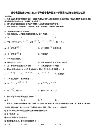 辽宁省朝阳市2023-2024学年数学七年级第一学期期末达标检测模拟试题含解析.doc