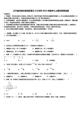 辽宁省沈阳市皇姑区第三十三中学2023年数学七上期末预测试题含解析.doc