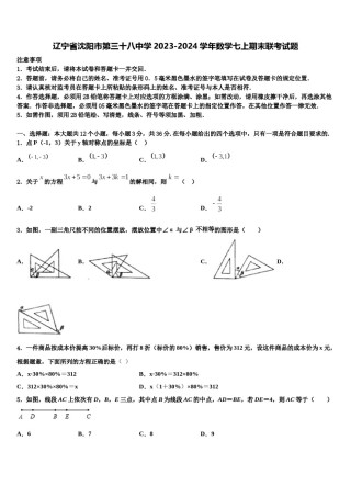 辽宁省沈阳市第三十八中学2023-2024学年数学七上期末联考试题含解析.doc
