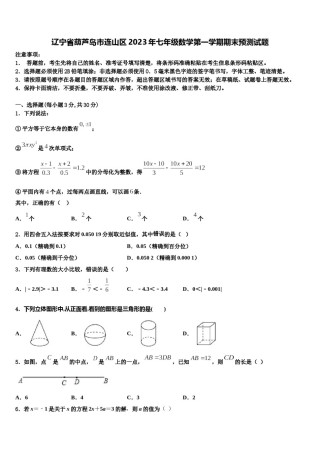 辽宁省葫芦岛市连山区2023年七年级数学第一学期期末预测试题含解析.doc