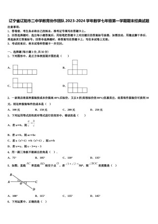 辽宁省辽阳市二中学教育协作团队2023-2024学年数学七年级第一学期期末经典试题含解析.doc