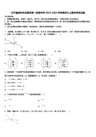辽宁省锦州市北镇市第一初级中学2023-2024学年数学七上期末统考试题含解析.doc