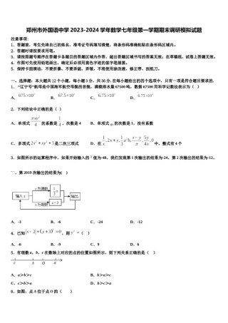 郑州市外国语中学2023-2024学年数学七年级第一学期期末调研模拟试题含解析.doc