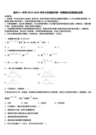 重庆十一中学2023-2024学年七年级数学第一学期期末经典模拟试题含解析.doc