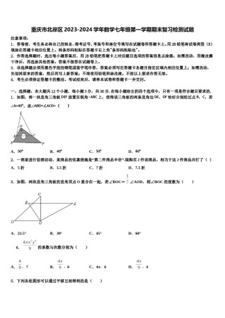 重庆市北岸区2023-2024学年数学七年级第一学期期末复习检测试题含解析.doc