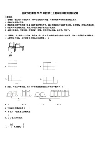 重庆市巴南区2023年数学七上期末达标检测模拟试题含解析.doc