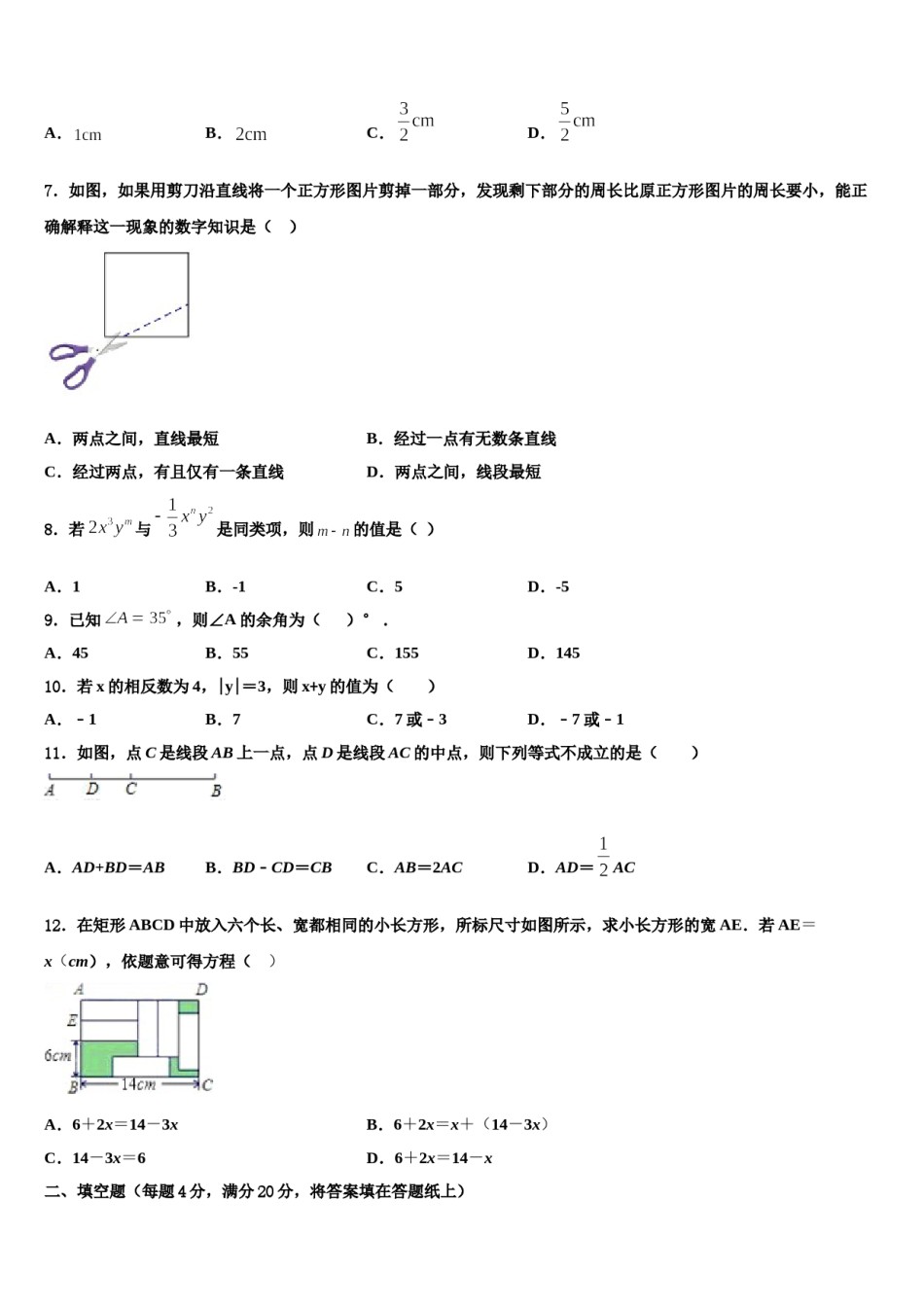 重庆市巴蜀中学2023-2024学年七年级数学第一学期期末经典模拟试题含解析.doc_第2页
