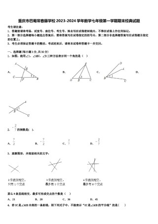 重庆市巴蜀常春藤学校2023-2024学年数学七年级第一学期期末经典试题含解析.doc