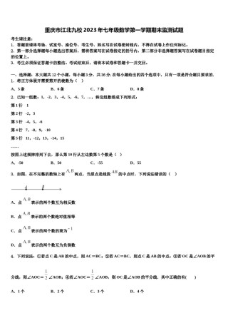 重庆市江北九校2023年七年级数学第一学期期末监测试题含解析.doc