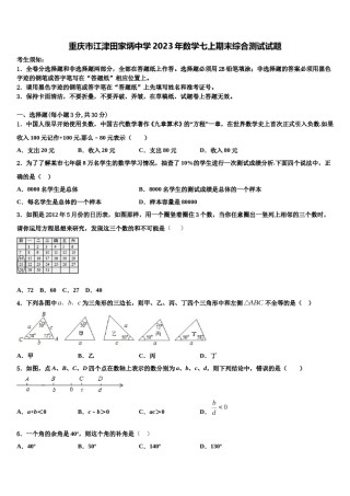 重庆市江津田家炳中学2023年数学七上期末综合测试试题含解析.doc