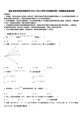重庆市渝中学区求精中学2023-2024学年七年级数学第一学期期末监测试题含解析.doc